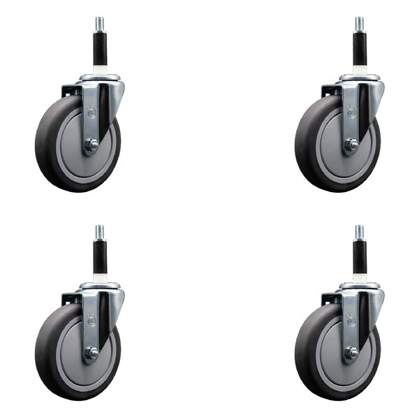 5'' SS Thermoplastic Rubber Wheel Swivel 7/8'' Expanding Stem Caster Set, 4PK